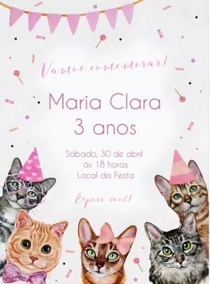 Convite Aniversário de Gatinhos Fofos para Editar Online