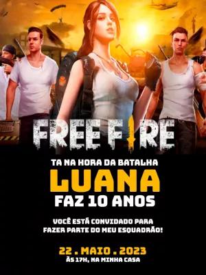 Convite de Aniversário Free Fire com Personagens para Editar
