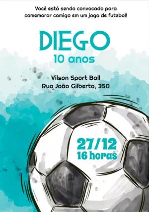 Convite de Aniversário Futebol com Bola para Editar Online
