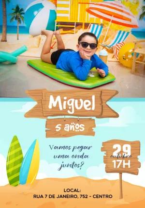 Convite de Aniversário Surf com Foto para Editar Online