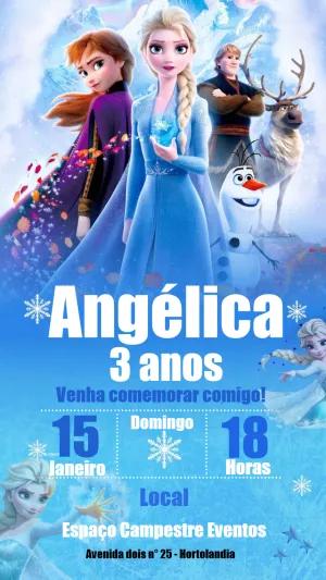 Convite de Aniversário Frozen com Personagens para Editar Online