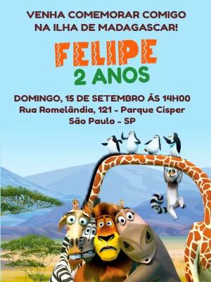 Convite Aniversário Madagascar com Personagens para Editar
