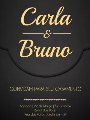 Convite de Casamento Elegante Preto e Dourado para Editar