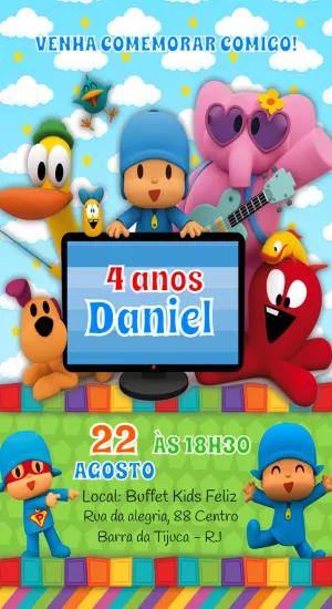 Convite de Aniversário Pocoyo e sua Turma para Editar Online