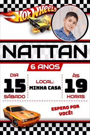 Convite Aniversário Hot Wheels com Foto para Editar Online