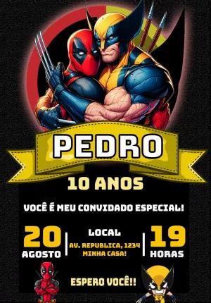 Convite de Aniversário Deadpool e Wolverine para Editar Online