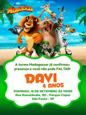Convite de Aniversário Madagascar com Personagens para Editar Online