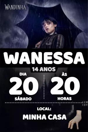 Convite Aniversário Wandinha Addams para Editar Online