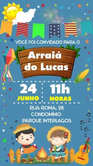 Convite Festa Junina com Personagens Fofos para Editar Online