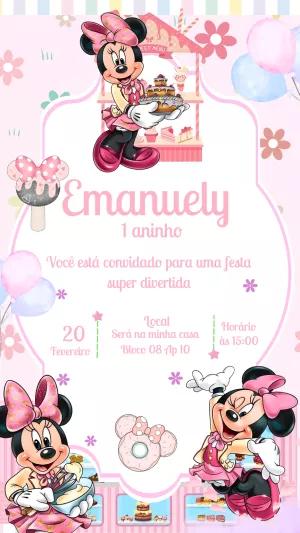 Convite Aniversário Minnie Confeiteira para Editar Online