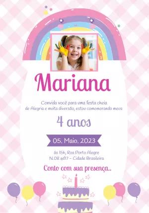 Convite de Aniversário Arco Íris com Foto para Editar Online