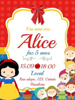 Convite Aniversário Branca de Neve e os Sete Anões para Editar