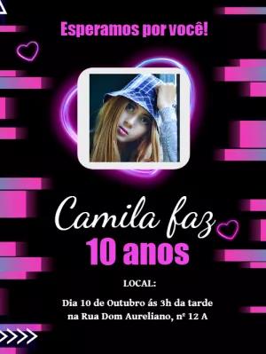 Convite de Aniversário Neon com Foto para Editar Online