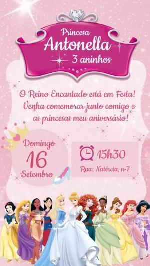 Convite de Aniversário Princesas Disney para Editar Online