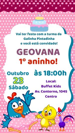 Convite Aniversário Galinha Pintadinha Rosa para Editar Online