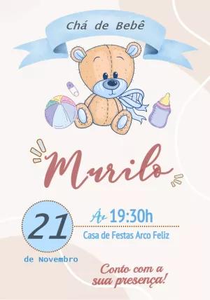 Convite Chá de Bebê Ursinho Fofo para Editar Online