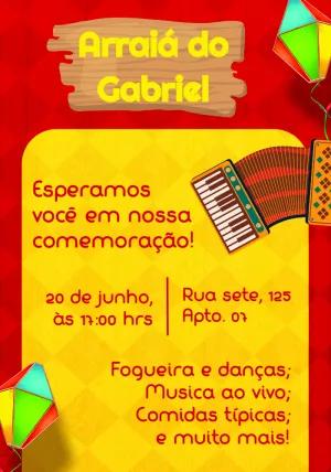 Convite Aniversário Festa Junina Arraiá para Editar Online