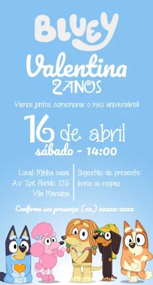 Convite de Aniversário Bluey e Bingo para Editar Online