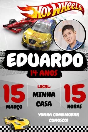 Convite de Aniversário HotWheels com Foto para Editar Online
