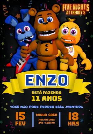 Convite Aniversário Five Nights at Freddy's para Editar Online