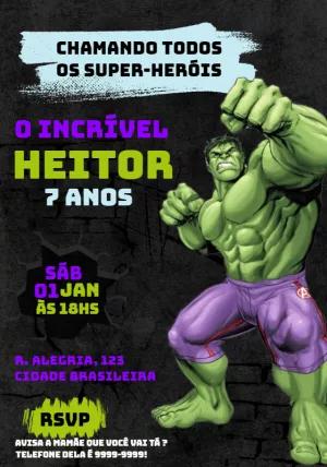 Convite de Aniversário do Hulk para Editar Online e Imprimir