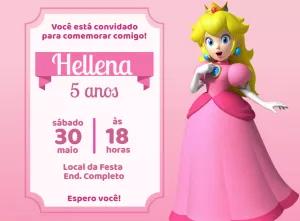Convite Aniversário Princesa Peach para Editar Online