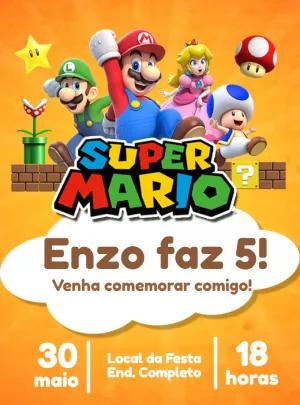Convite de Aniversário Super Mario com Personagens para Editar