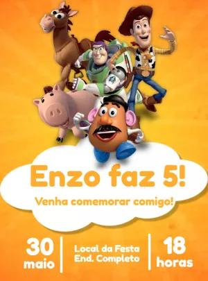 Convite Aniversário Toy Story com Personagens para Editar Online