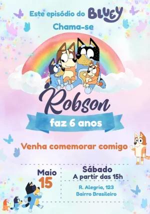 Convite de Aniversário Bluey e Bingo para Editar Online