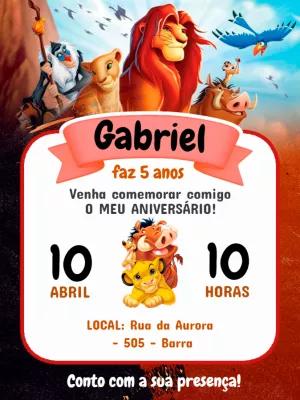Convite de Aniversário Rei Leão com Personagens para Editar