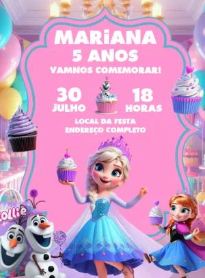 Convite Aniversário Frozen Doceria para Editar Online