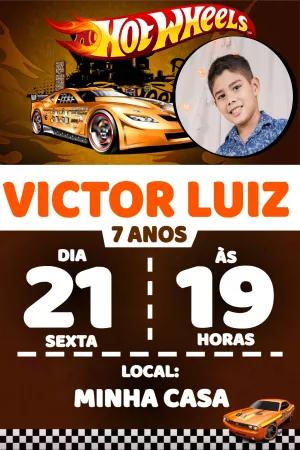 Convite de Aniversário Hot Wheels com Foto para Editar Online