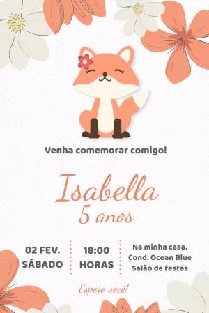 Convite Aniversário Raposa Fofa para Editar Online