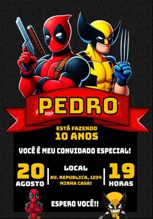 Convite de Aniversário Deadpool e Wolverine para Editar Online