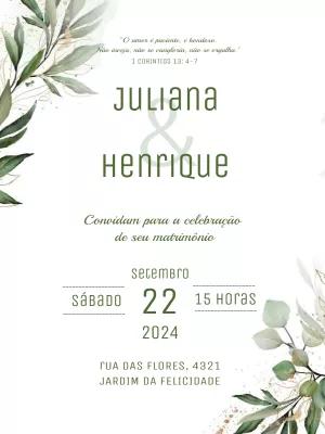Convite de Casamento Folhagem Verde para Editar Online
