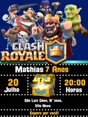 Convite Aniversário Clash Royale com Personagens para Editar