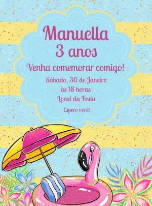 Convite Aniversário Pool Party Flamingo para Editar Online