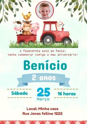Convite Aniversário Fazendinha com Foto para Editar Online