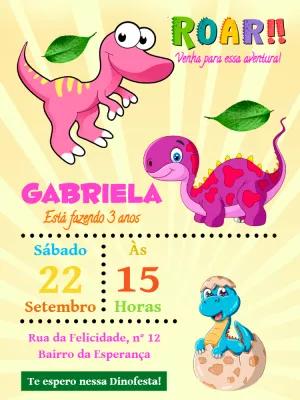Convite Aniversário Dinossauro Baby para Editar Online