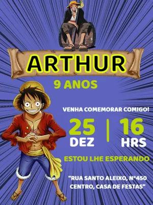 Convite de Aniversário One Piece com Personagens para Editar