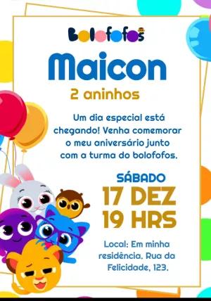 Convite de Aniversário Bolofofos Colorido para Editar Online