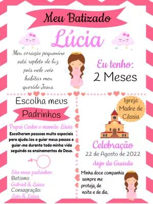 Convite de Batizado Menina Anjinha Rosa para Editar Online