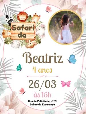 Convite Aniversário Safari com Foto para Editar Online