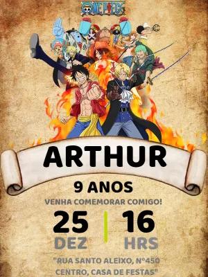 Convite de Aniversário One Piece com Personagens para Editar
