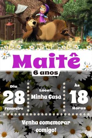 Convite Aniversário Masha e o Urso para Editar Online