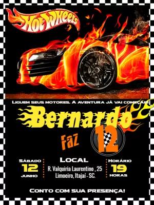 Convite Aniversário Hot Wheels com Carros para Editar Online