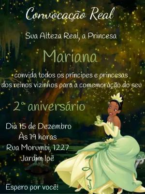 Convite Aniversário Princesa Tiana para Editar Online e Imprimir