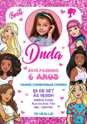 Convite Aniversário Barbie com Foto para Editar Online