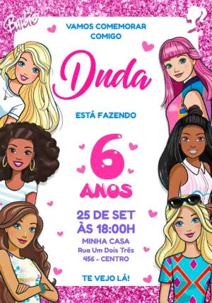Convite de Aniversário Barbie com Glitter para Editar Online