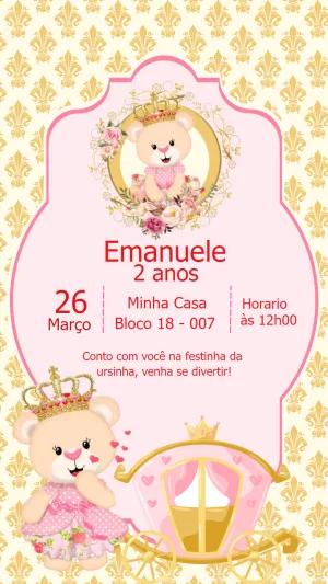 Convite Aniversário Ursinha Princesa para Editar Online
